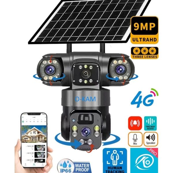 QR-6060 9MP 4G Güneş Enerjili Üç Lensli Akıllı PTZ Güvenlik Kamerası
