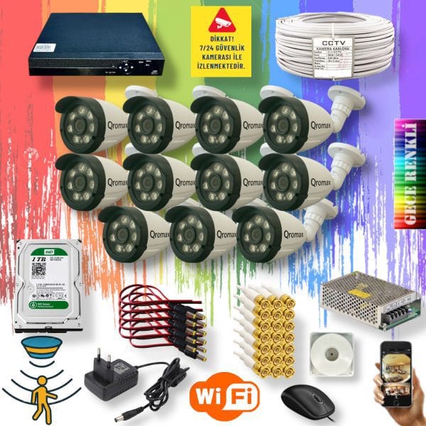 11 Kameralı Set - Gece Renkli Gösteren Hareket Algılayan 5 Mp Sony Lensli 1080p Full Hd Güvenlik Kamerası Seti 3908w