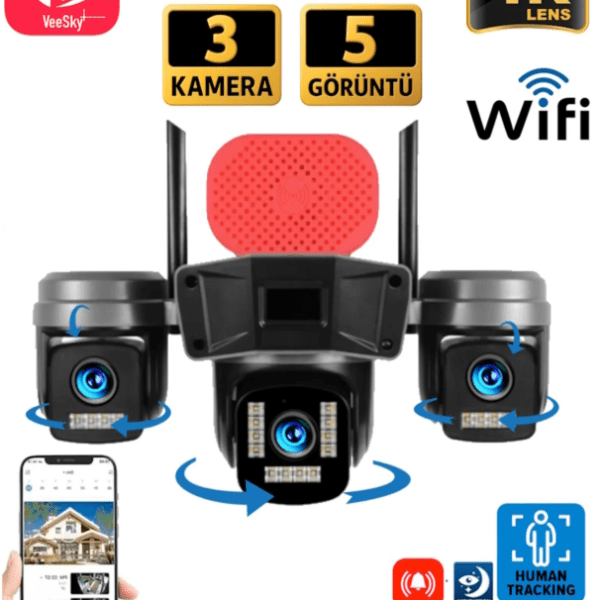 6MP 3 Kameralı Ptz Wifi Akıllı Kamera - AV-S308  ( ADAPTÖR DAHİLDİR )