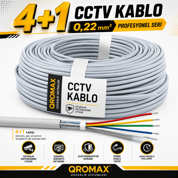 4+1 2x0.22 Folyolu Lüks Cctv Kamera Kablosu 100 Metre